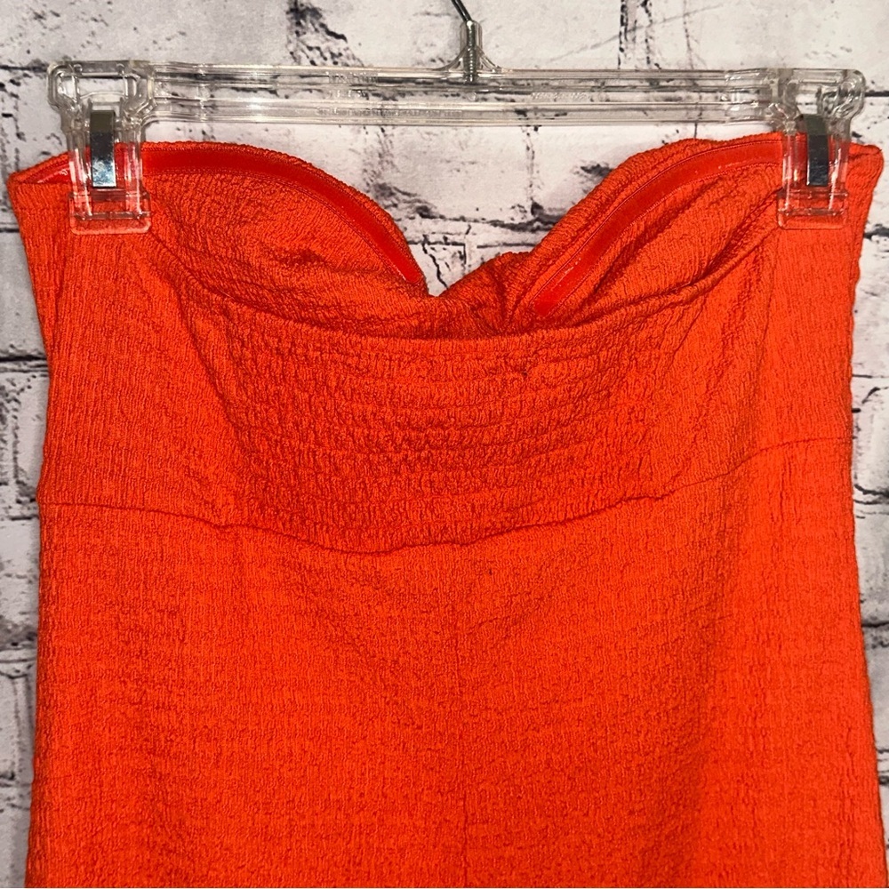 On the Wild Table Orange Strapless Midi Dress Twist Front Bodycon Resort Medium - Picture 8 of 13